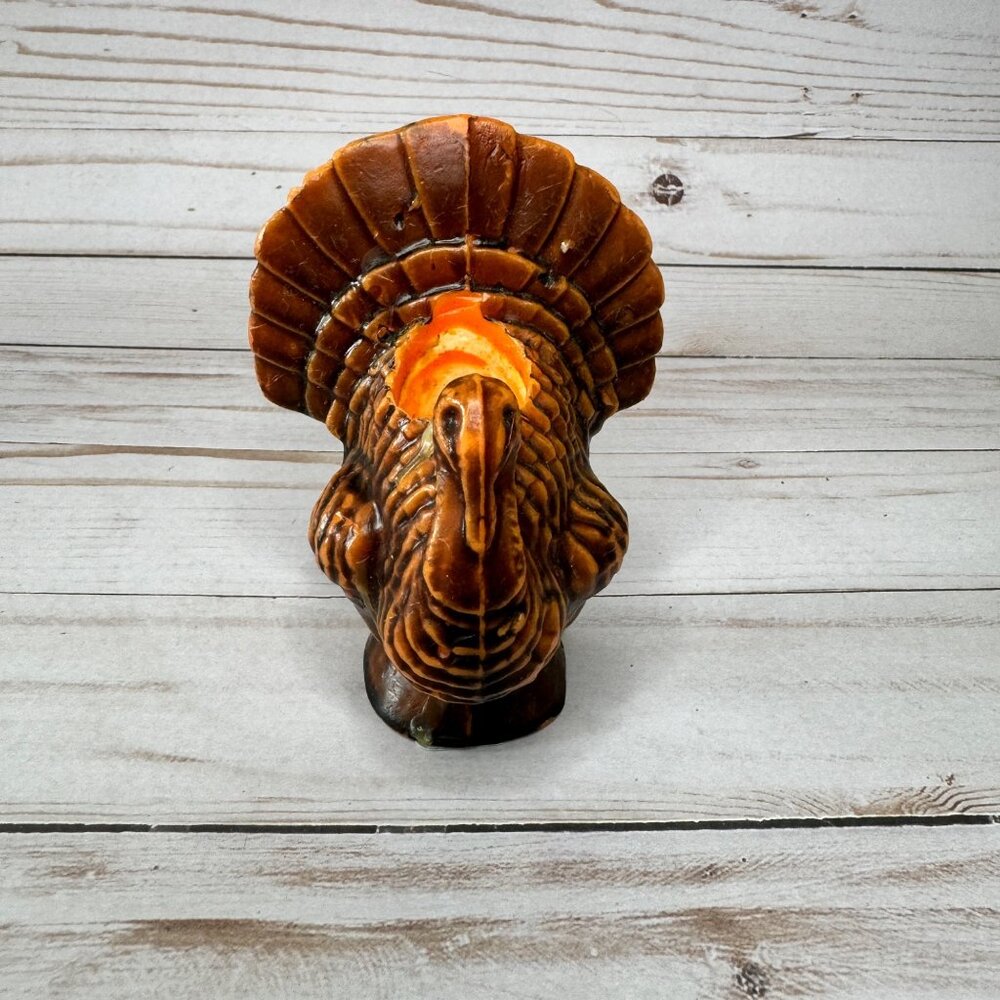 Vtg Turkey PIllar‎ Candle Holder - Thanksgiving Decor - Resin Figurine - 6" Tall